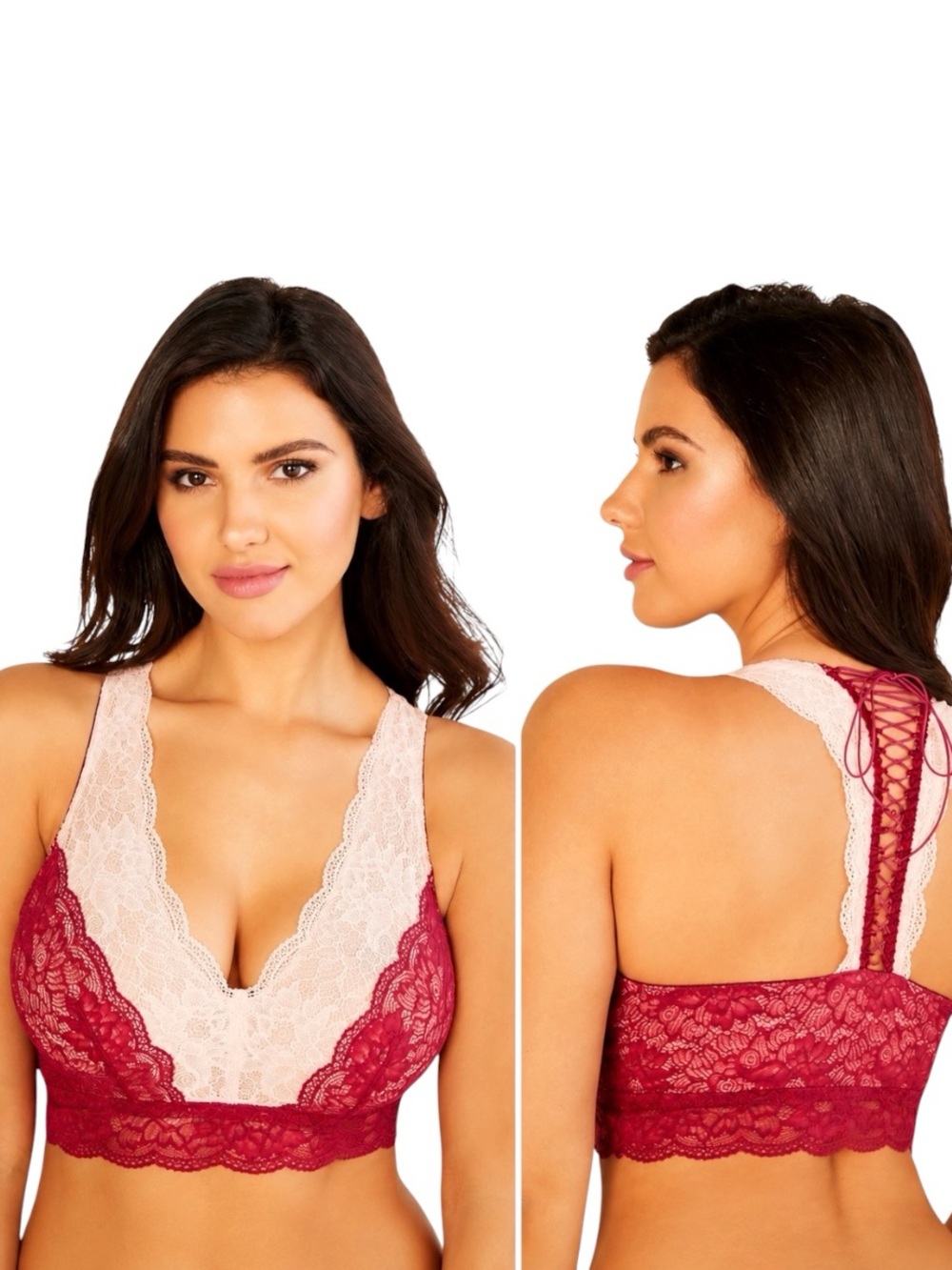 Cosabella Tosca Curvy Racerback Bralette Deep Ruby Powder Lace NWT Large